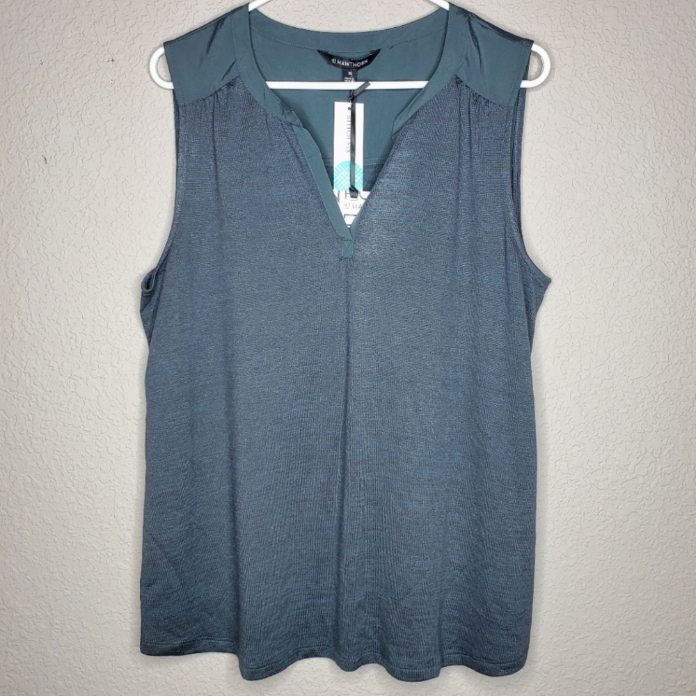 41 Hawthorn Zariyah Split Neck Mixed Material Knit Top, Dark Gray Size XL